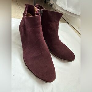Lucky Brand Burgundy Suede Ankle Booties Block Heel Size 10